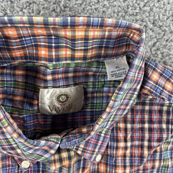 Viyella Mens Button Down Shirt Rainbow Plaid Size Extra Large XL Short Sleeve - Picture 2 of 5